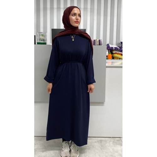Kolu Katlamalı Elbise 1049 - Lacivert - L-XL