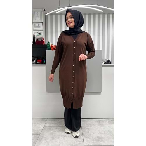 Uzun Düz Merserize Hırka 3250 - Acı Kahve - TEK BEDEN