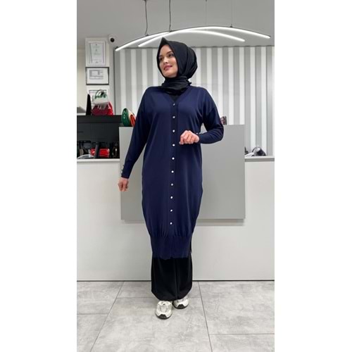 Uzun Düz Merserize Hırka 3250 - Lacivert - TEK BEDEN