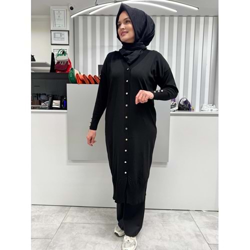 Uzun Düz Merserize Hırka 3250 - Siyah - TEK BEDEN