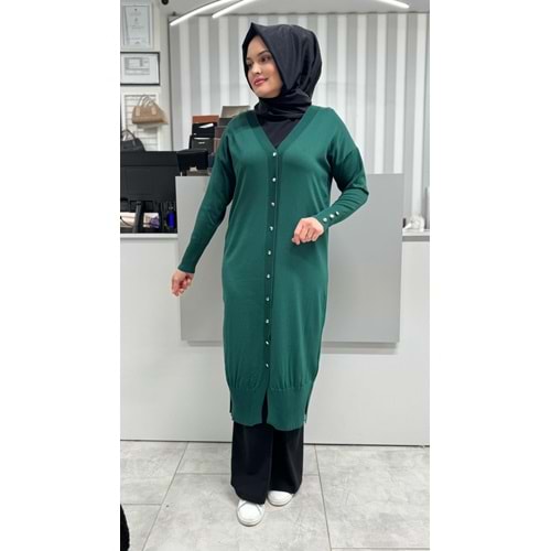 Uzun Düz Merserize Hırka 3250 - Zümrüt Yeşili - TEK BEDEN