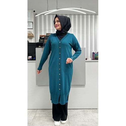 Uzun Düz Merserize Hırka 3250 - Petrol Mavi - TEK BEDEN - AZRA06904-58210