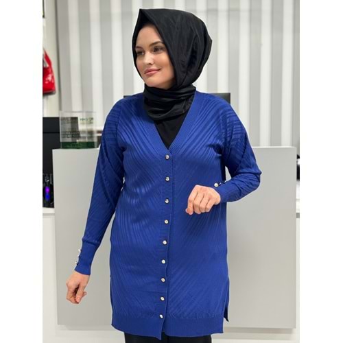 Çapraz Desenli Merserize Hırka 3198 - Saks Mavi - TEK BEDEN - AZRA06905-56084