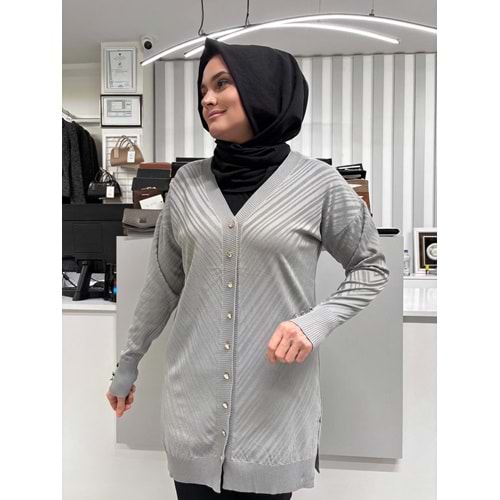 Çapraz Desenli Merserize Hırka 3198 - Gri - TEK BEDEN - AZRA06905-58120