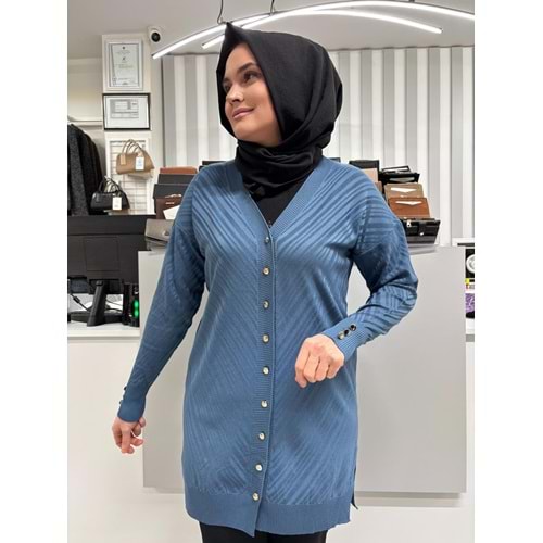 Çapraz Desenli Merserize Hırka 3198 - Mavi - TEK BEDEN - AZRA06905-58122