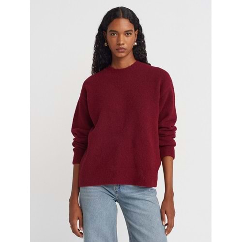 Bisiklet Yaka Yumuşak Dokulu Triko 10640 - Bordo - TEK BEDEN