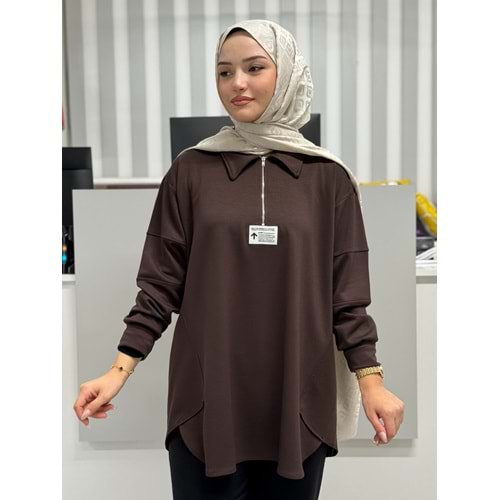 Oysho Yakalı Tunik 1038 - Kahve Rengi - L-XL