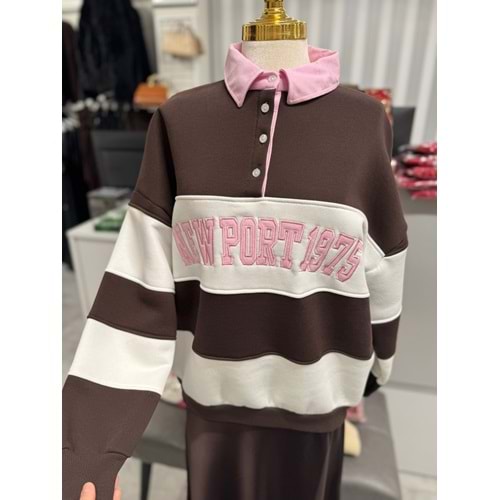 Baskılı Sweat 10343 - Kahve Rengi - L
