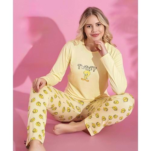 Tweety Baskılı Pijama Takımı 1607 - Sarı - XXL - AZRA06942-55954