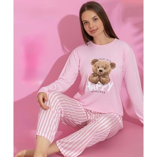 Happy Ayı Baskılı Pijama Takım 1617 - Pembe - S-M - AZRA06946-55974