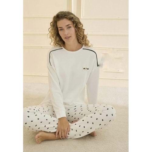 Waflle Kumaş Pijama Takımı 5358 - Ekru - L - AZRA06950-55987