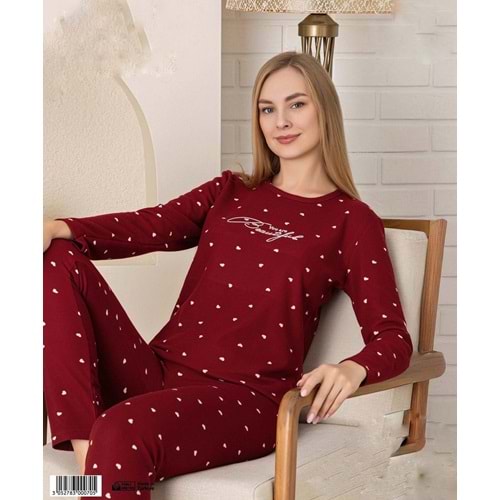 Yumoş Kumaş Pijama Takımı 1104 - Bordo - L - AZRA06951-55992