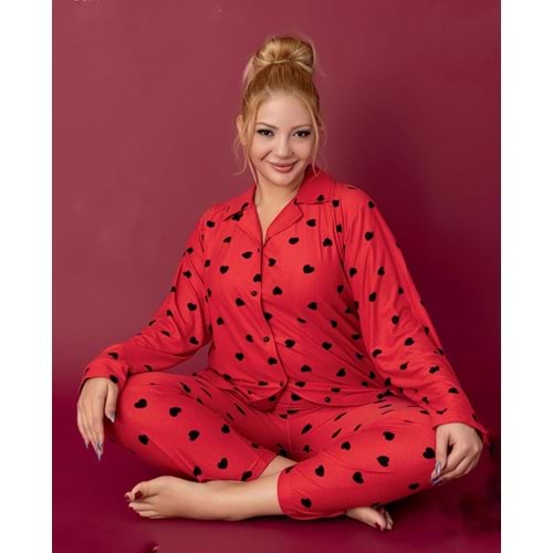 Suet Kalpli Pijama Takımı Battal 2896 - Kırmızı - 3XL - AZRA06958-56036