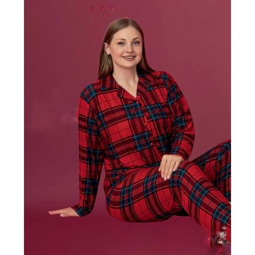 Suet Ekose Pijama Takımı Battal 2896 - Kırmızı - 3XL - AZRA06959-56043