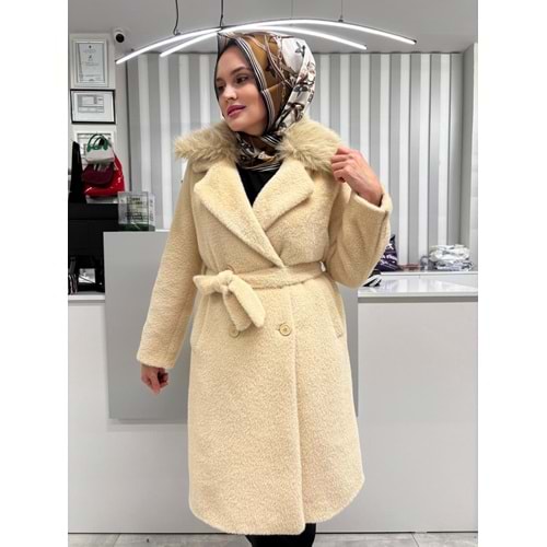 Kürk Yaka Kaban 36122 - Bej - L