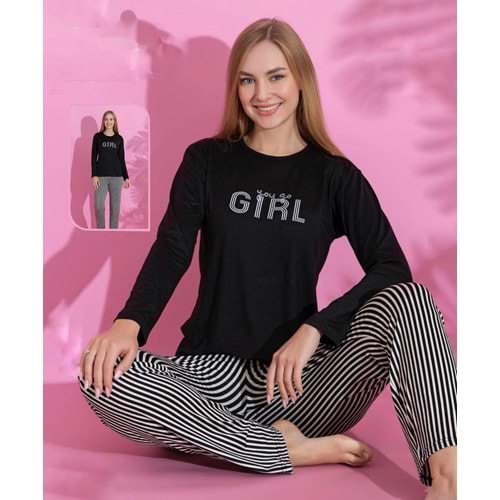 Düz Pijama Takım 66441 - Siyah - L - AZRA06981-56178