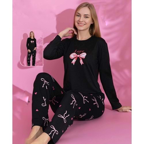 Kurdele Kalpli Pijama Takımı 0103 - Siyah - XXL - AZRA06986-56205