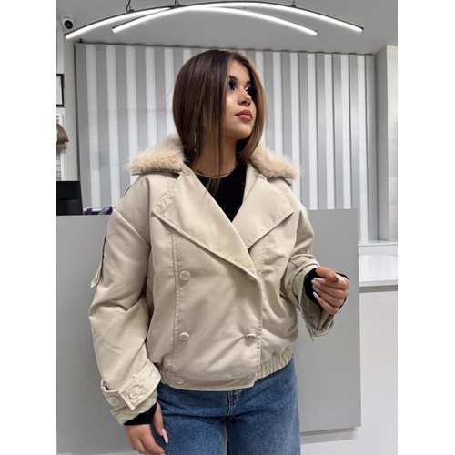 Estonya Kürklü Ceket 2052 - Bej - 40