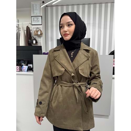 Rüzgarlık Detay Ara Boy Skuba Süet Trenc 2786 - Haki - 40