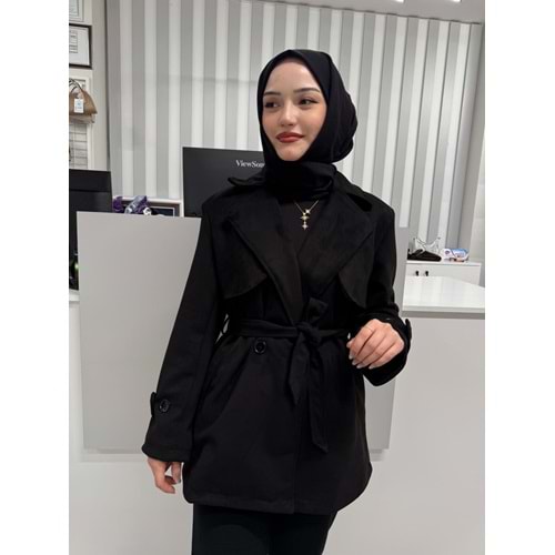 Rüzgarlık Detay Ara Boy Skuba Süet Trenc 2786 - Siyah - 40