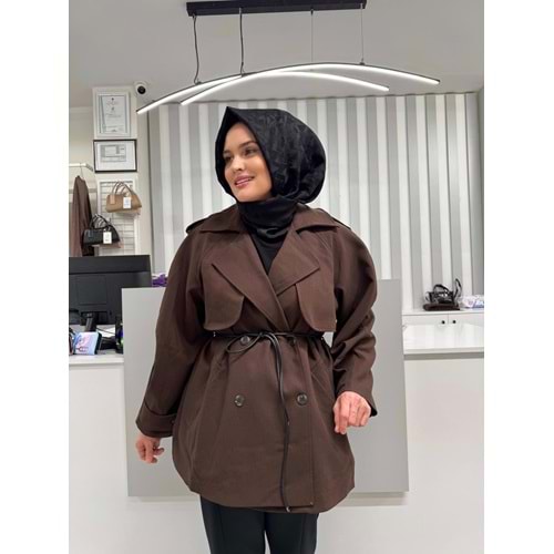 Premium Kalite Trençkot 7488 - Acı Kahve - TEK BEDEN