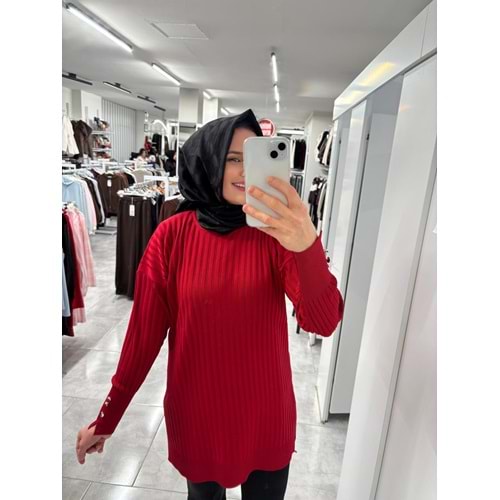 İnce Çizgili Merserize Tunik 3170 - Kırmızı - TEK BEDEN