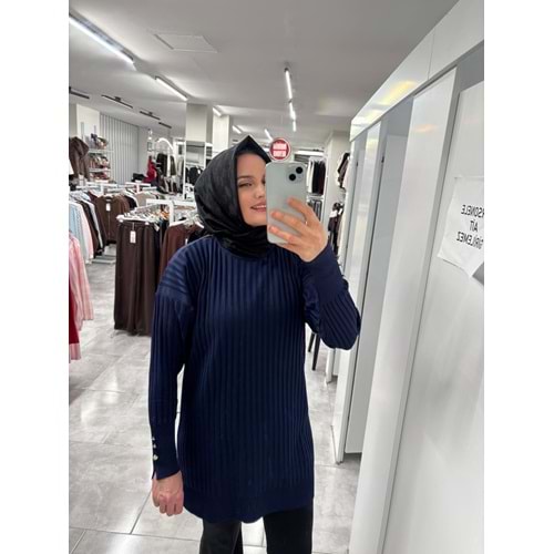 İnce Çizgili Merserize Tunik 3170 - Lacivert - TEK BEDEN