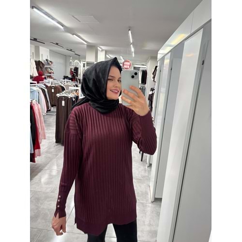 İnce Çizgili Merserize Tunik 3170 - Mürdüm - TEK BEDEN