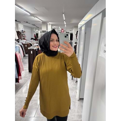 İnce Çizgili Merserize Tunik 3170 - Yağ Yeşili - TEK BEDEN