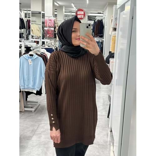 İnce Çizgili Merserize Tunik 3170 - Acı Kahve - TEK BEDEN - AZRA07022-56804