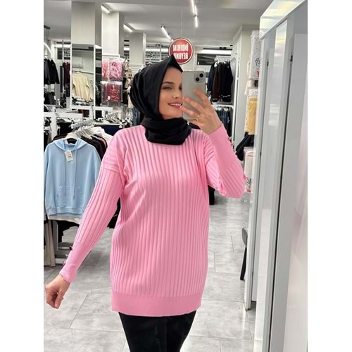 İnce Çizgili Merserize Tunik 3170 - Pembe - TEK BEDEN - AZRA07022-58119
