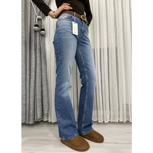 Deri Kemerli Bootcut Pantolon 72057 - Mavi - 38