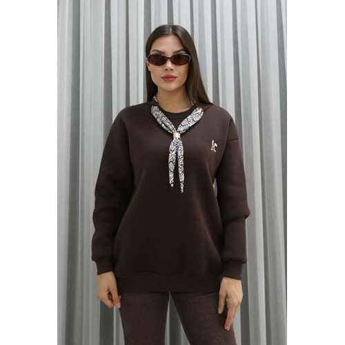 Fermuarlı 3 İplik Sweat shırt 26216 - Kahve Rengi - S