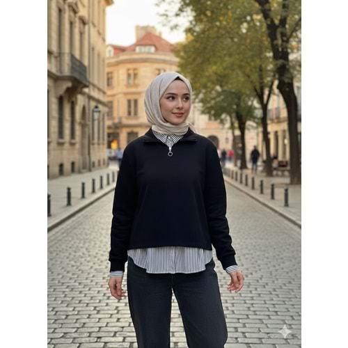 Gömlek Detaylı Garnili Tunik 26218 - Siyah - S