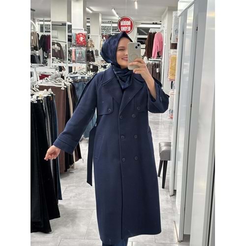 Lüks Kaşe Kaban 9015 - Lacivert - 40 - AZRA07050-Lacivert-40