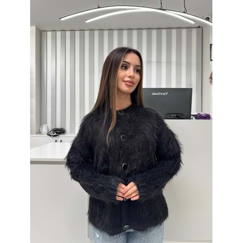Düğmeli Yün Hırka 1414 - Siyah - TEK BEDEN - AZRA07062-56675