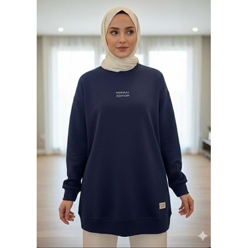 Kontrast Baskı Ve Etiketli S-Shırt 35325 - Lacivert - TEK BEDEN - AZRA07099-56897