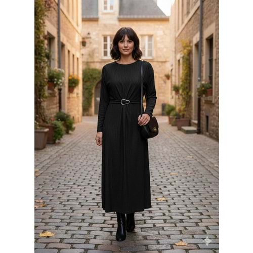 Beli Tokalı Elbise 1130 - Siyah - S-M - AZRA07104-56933