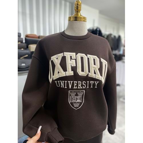 Yazı Baskılı Sweat 10443 - Acı Kahve - M - AZRA07105-56937