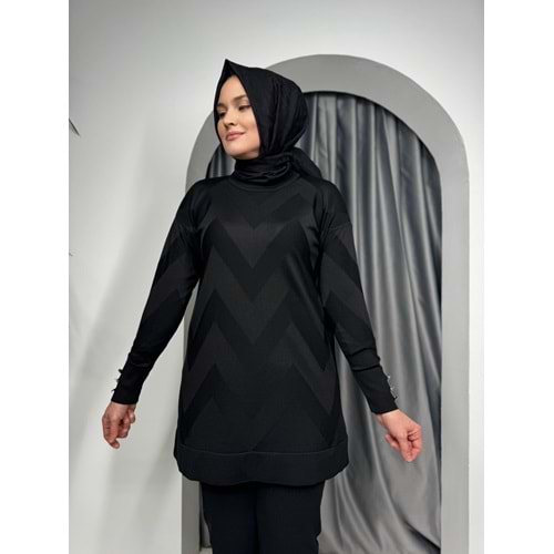 Zikzak Desen Merserize Tunik 1421 - Siyah - TEK BEDEN - AZRA07121-57033