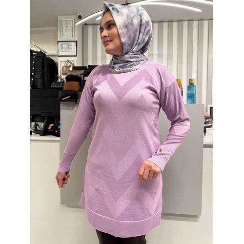 Zikzak Desen Merserize Tunik 1421 - Lila - TEK BEDEN - AZRA07121-58222