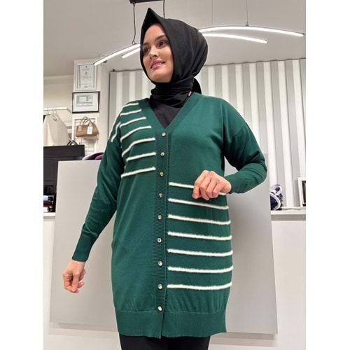 Şerit Tüylü Merserize Hırka 3282 - Zümrüt Yeşili - TEK BEDEN - AZRA07178-57322