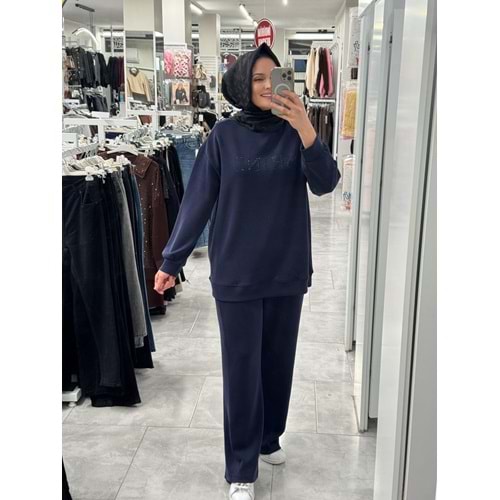 Karışık Taş Yazılı Takım 35975 - Lacivert - M - AZRA07234-Lacivert-M