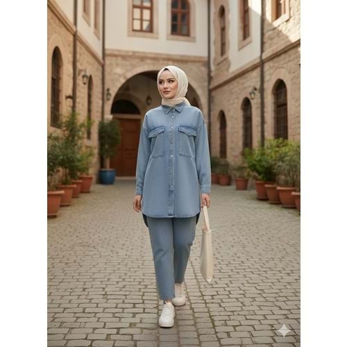 Tensel Cepli Takım 7387 - Mavi - S-M - AZRA07249-Mavi-S-M