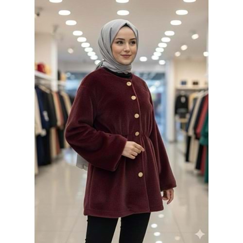 Beli Büzgülü Mont 1111 - Bordo - S-M - AZRA07266-Bordo-S-M