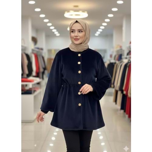 Beli Büzgülü Mont 1111 - Lacivert - S-M - AZRA07266-Lacivert-S-M