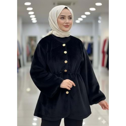 Beli Büzgülü Mont 1111 - Siyah - XL - AZRA07266-Siyah-XL