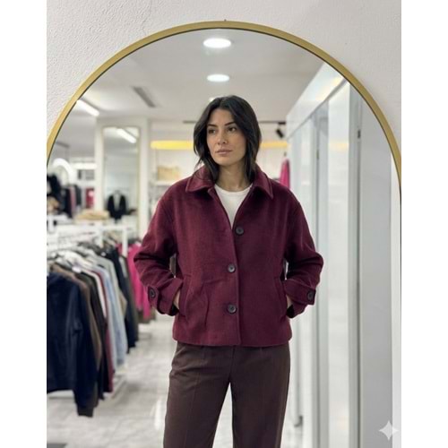 Düğmeli Kaşe Ceket 0724 - Bordo - 36 - AZRA07269-Bordo-36