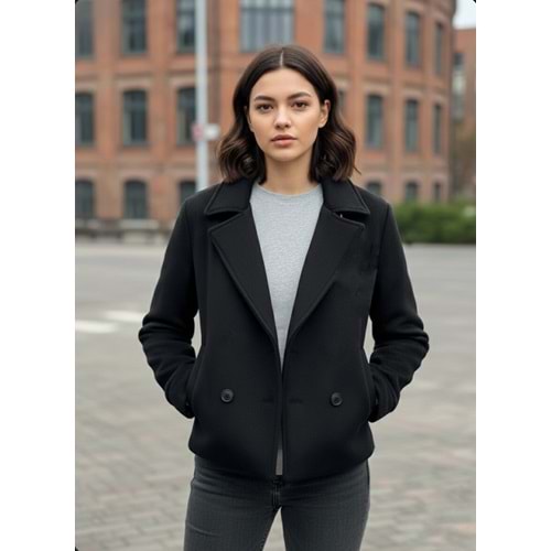 2 Düğmeli Kaşe Ceket 0725 - Siyah - 42 - AZRA07270-Siyah-42