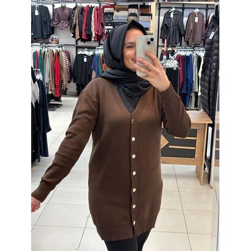 Gold Düğmeli hırka 3285 - Acı Kahve - TEK BEDEN